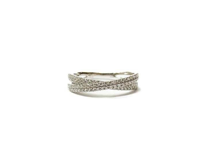 14K White Gold Pave ~0.37Ctw Diamond Bypass Crossover Band Provident Jewelery
