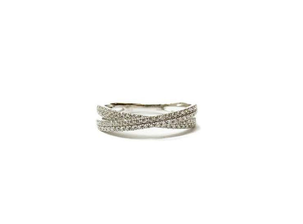 14K White Gold Pave ~0.37Ctw Diamond Bypass Crossover Band Provident Jewelery