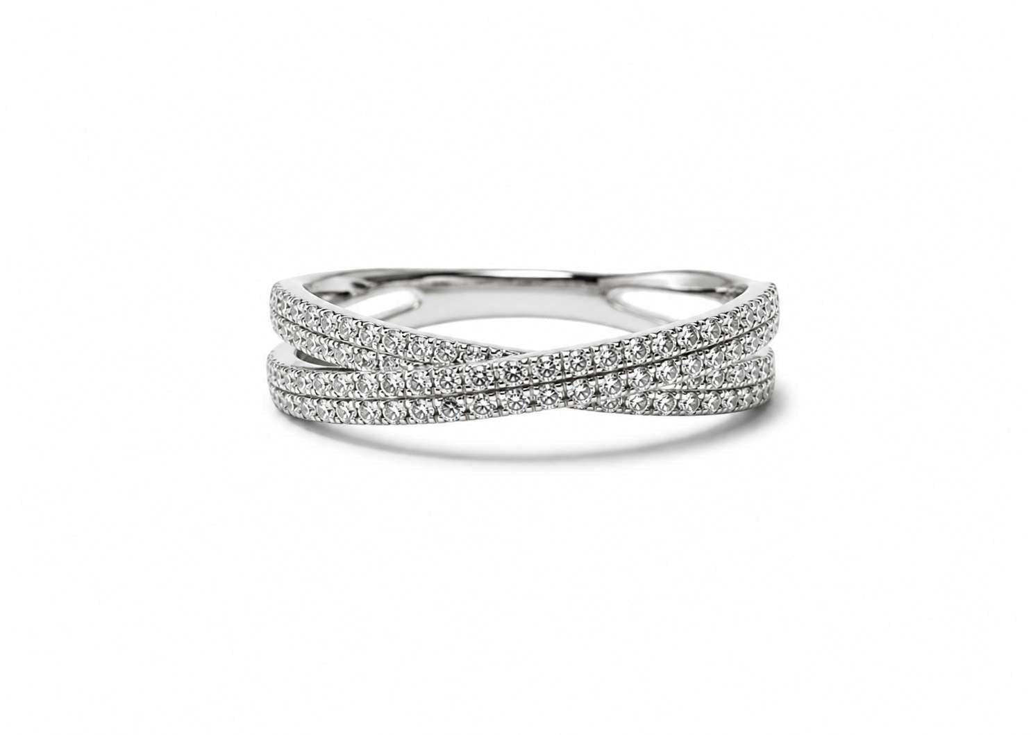 14K White Gold Diamond Crossover Band