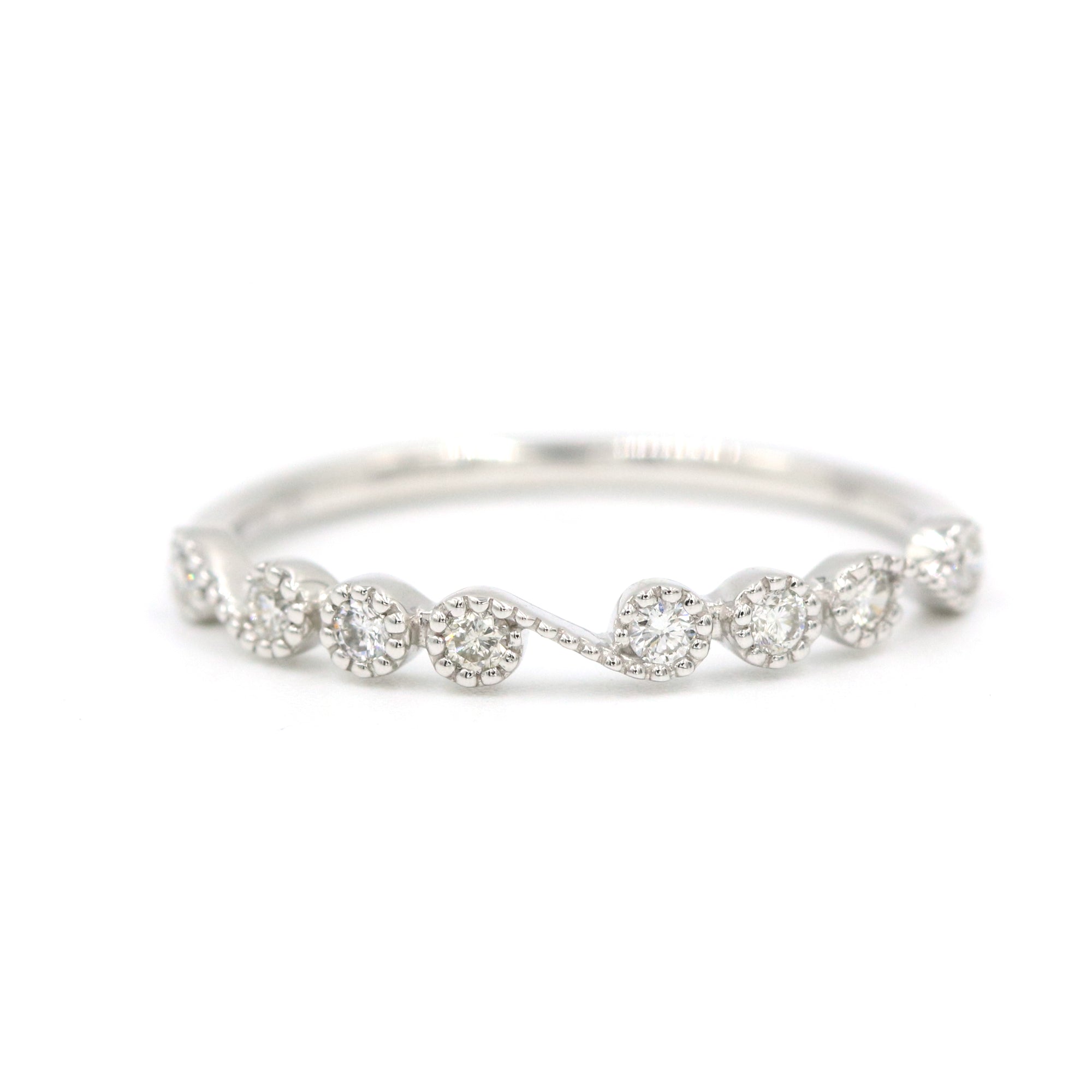 14K White Gold Milgrain Bezel Set Diamond Band