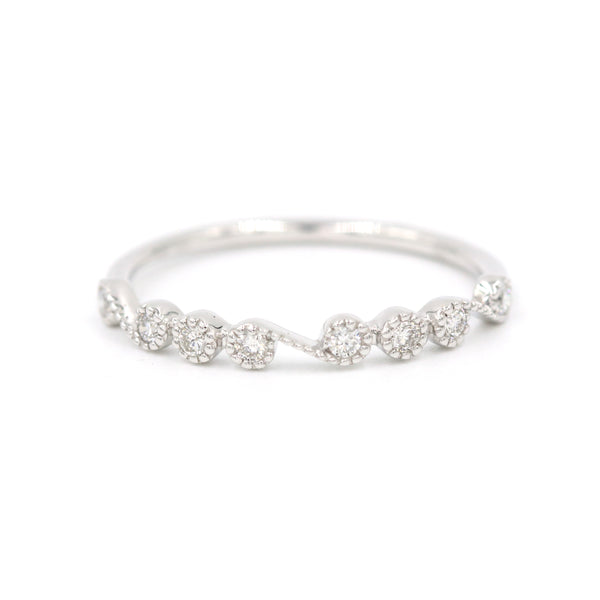 14K White Gold Scroll Milgrain Bezel Set .14Ctw Diamond Band Provident Jewelery