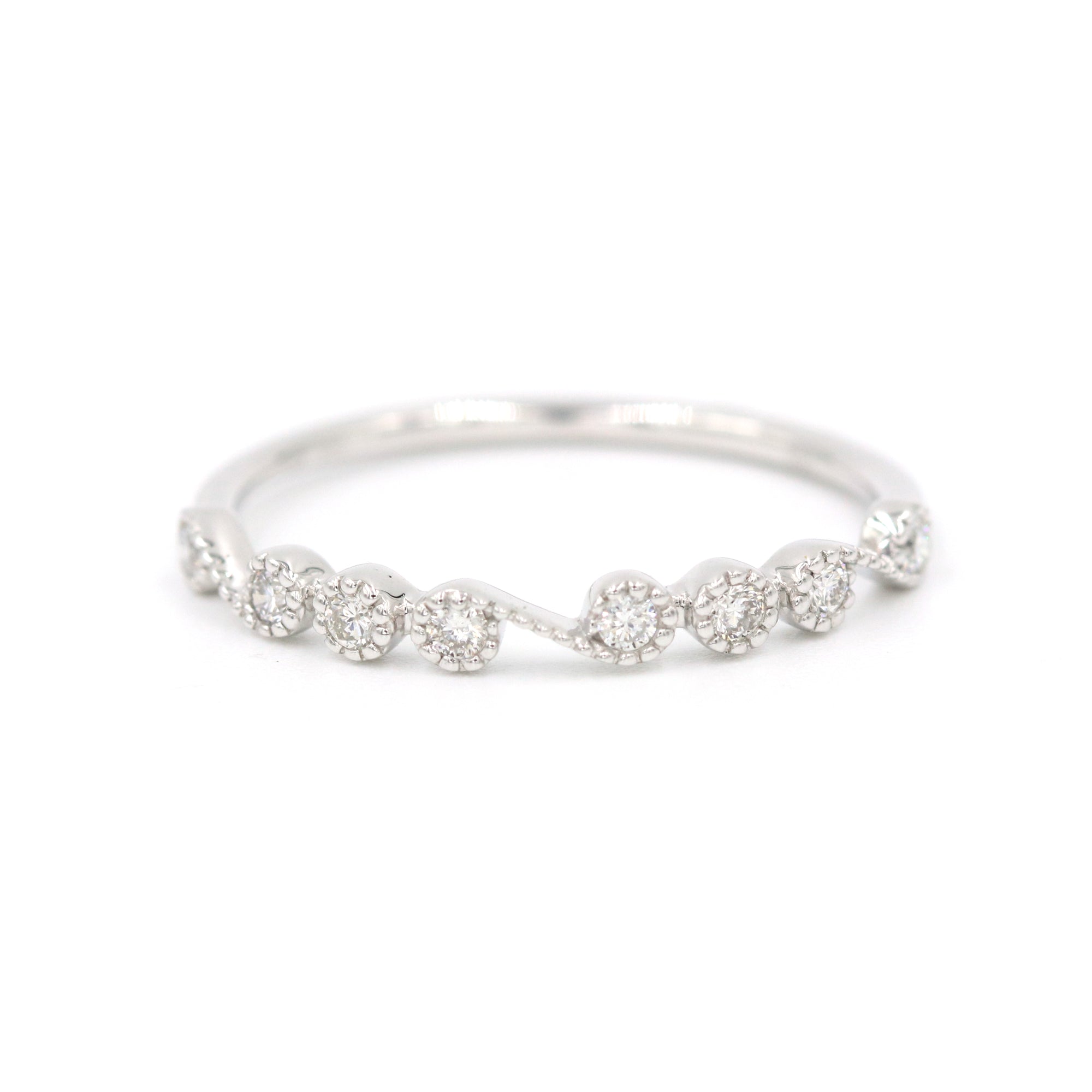 14K White Gold Milgrain Bezel Set Diamond Band