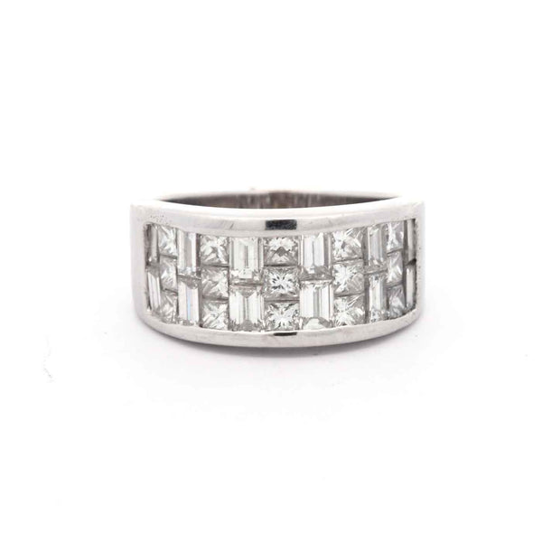 18K White Gold Channel Set Princess and Baguette Diamond Band