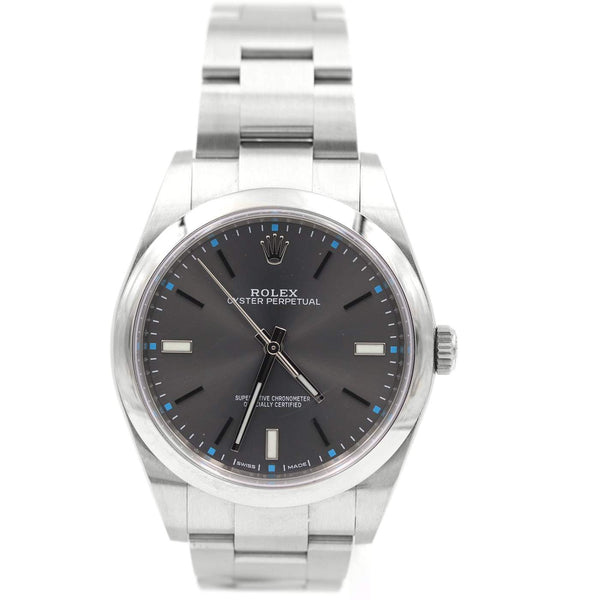 PRE-OWNED Watch; 2017 Rolex Stainless Steel Oyster Perpetual 39mm Domed Bezel Dark Rhodium Index Dial Oyster Bracelet Box And Papers (Papers Dated 2017) Provident Jewelery
