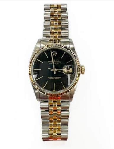 PRE-OWNED Watch; 1980 Rolex 14K Yellow Gold And Stainless Steel  36mm Datejust Black Dial Fluted Bezel  With Jubilee Bracelet, Circa 1980