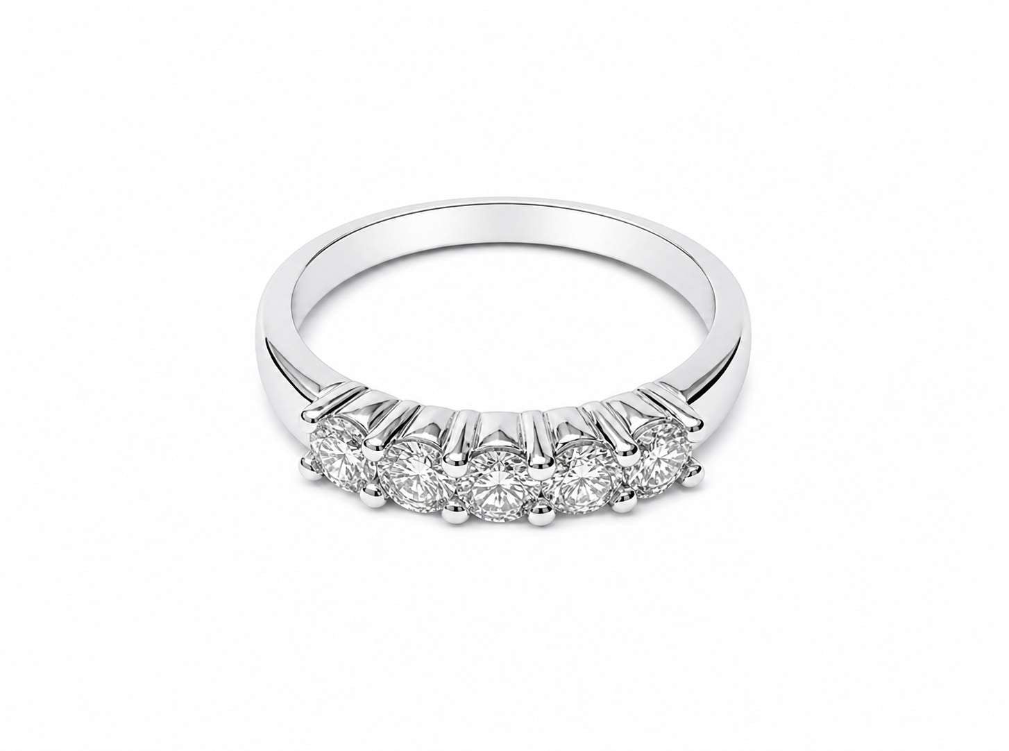 14K White Gold Five Stone Diamond Band