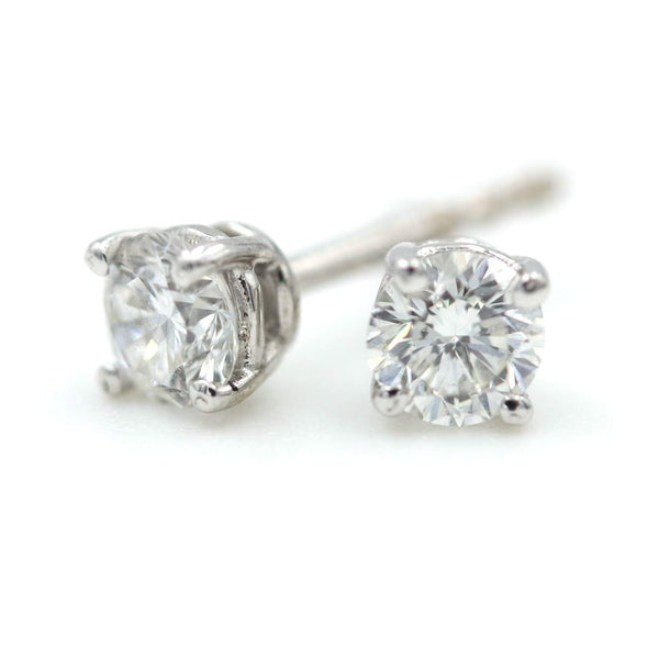 Round Diamond Stud Four Prong Earrings, Friction Post