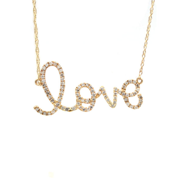 14K Yellow Gold Diamond Script Love Necklace</br>