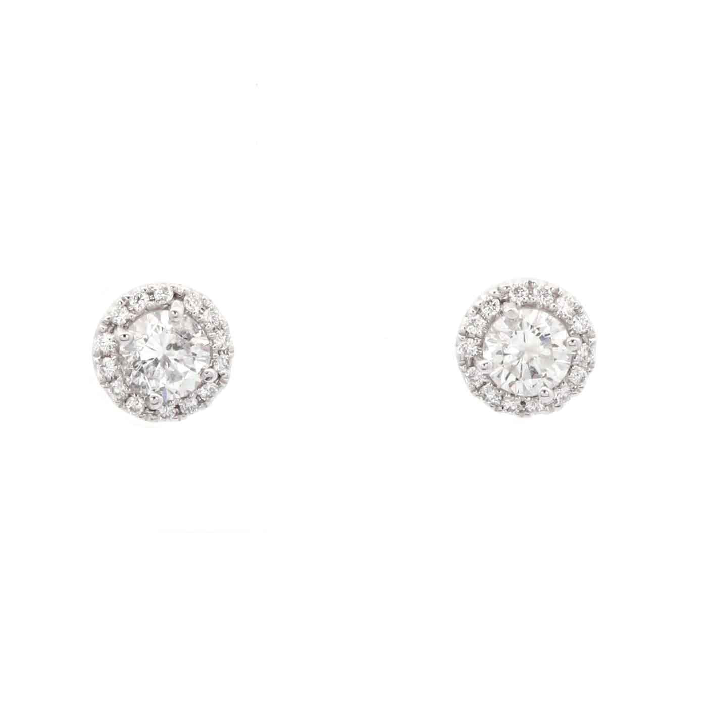 14K White Gold Diamond Halo Stud Earrings