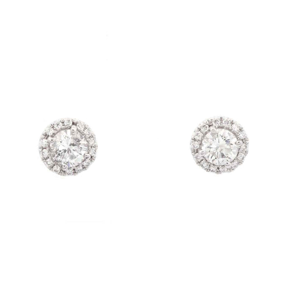 14K White Gold Diamond Halo Stud Earrings