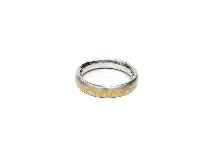 Platinum and 18K Yellow Gold Heartbeat Wedding Band