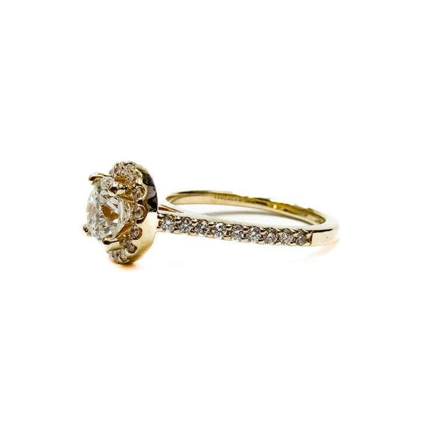 14K Yellow Gold Diamond Halo Engagement Ring 0.83 Carat Round Diamond
