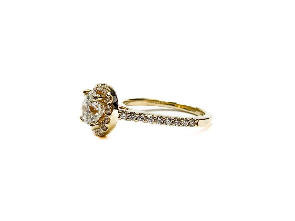 14K Yellow Gold Diamond Halo Engagement Ring 0.83 Carat Round Diamond