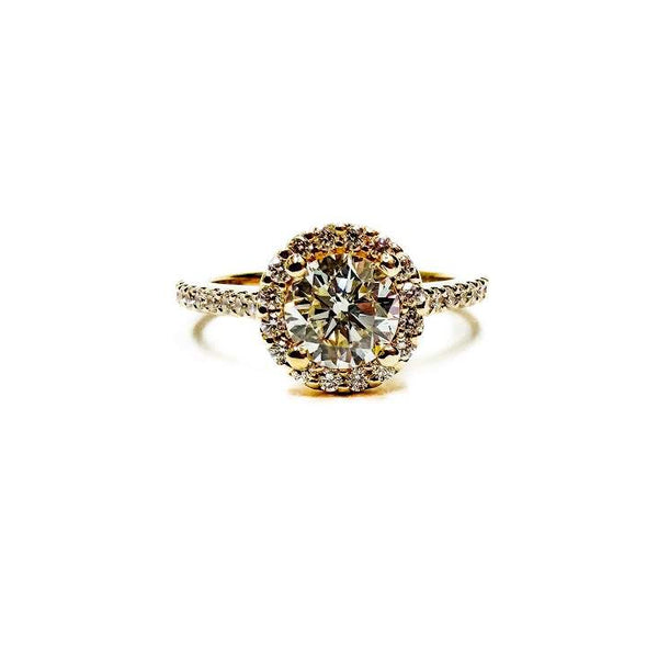 14K Yellow Gold Diamond Halo Engagement Ring 0.83 Carat Round Diamond