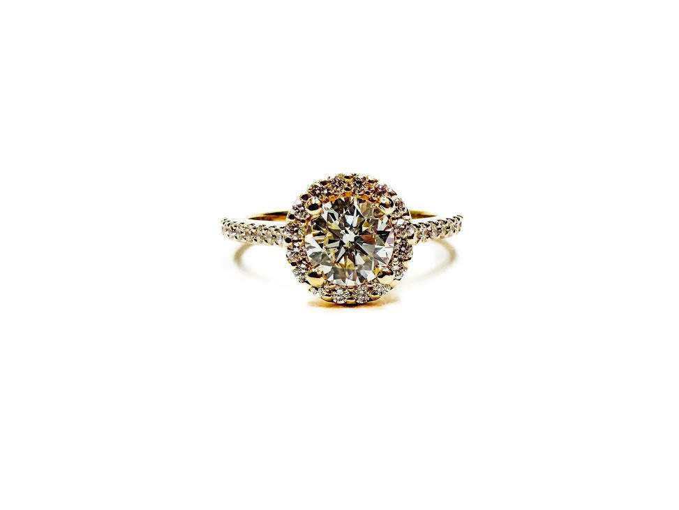 14K Yellow Gold Diamond Halo Engagement Ring 0.83 Carat Round Diamond