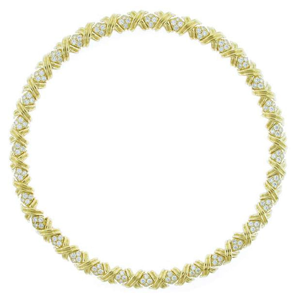 Tiffany And Co. 18K Yellow Gold ""X" Link  Diamond Choker Necklace