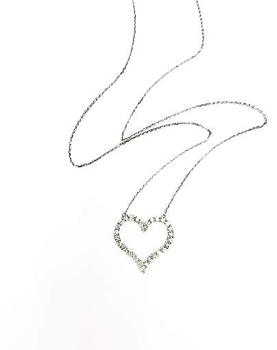 14K White Gold Diamond Open Heart Necklace