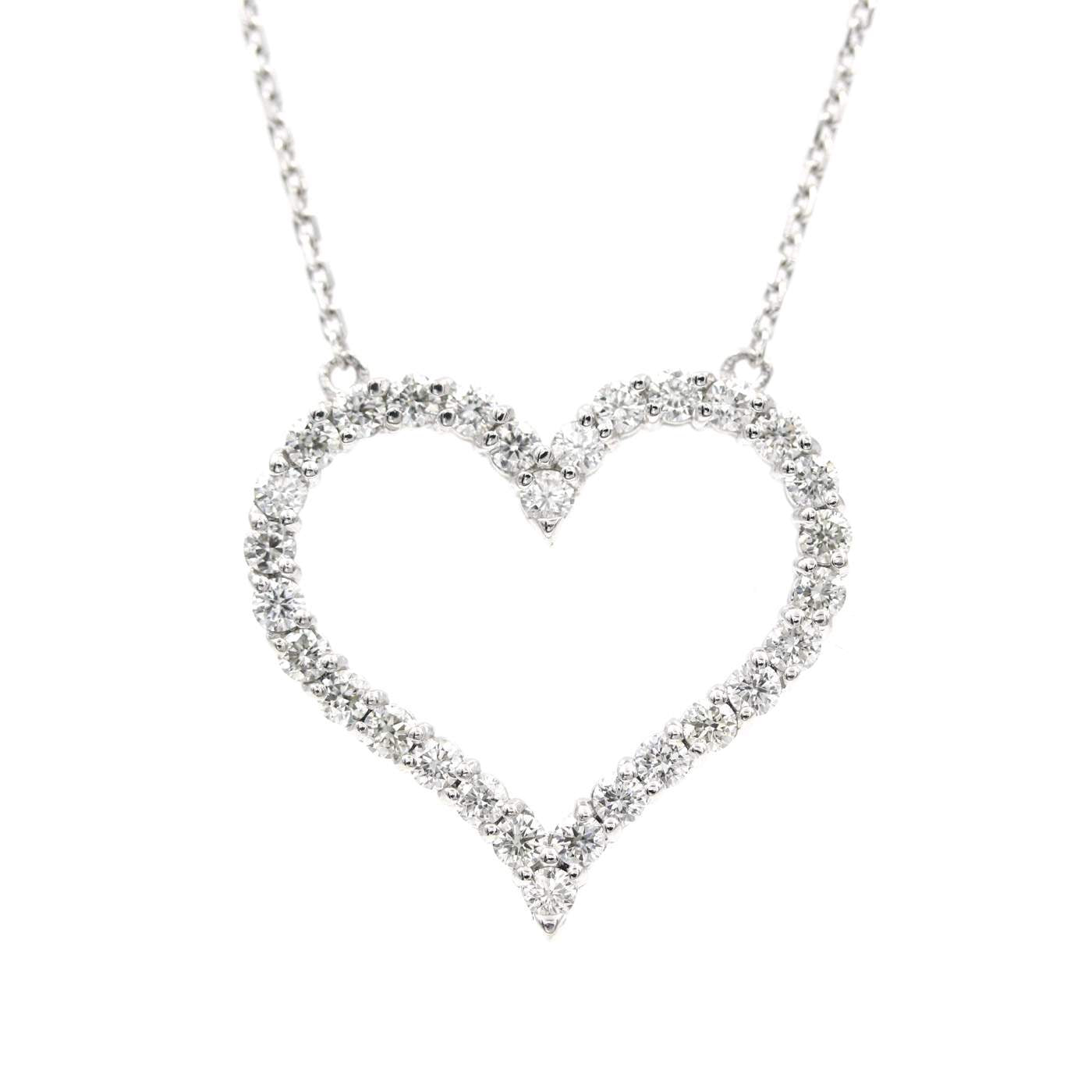 14K White Gold Diamond Open Heart Necklace