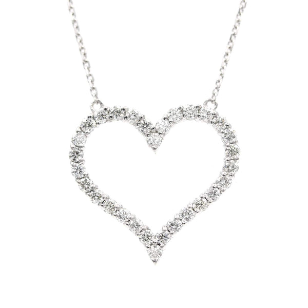 14K White Gold Diamond Open Heart Necklace