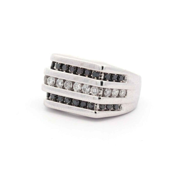 14K White Gold Black and White Diamond Ring