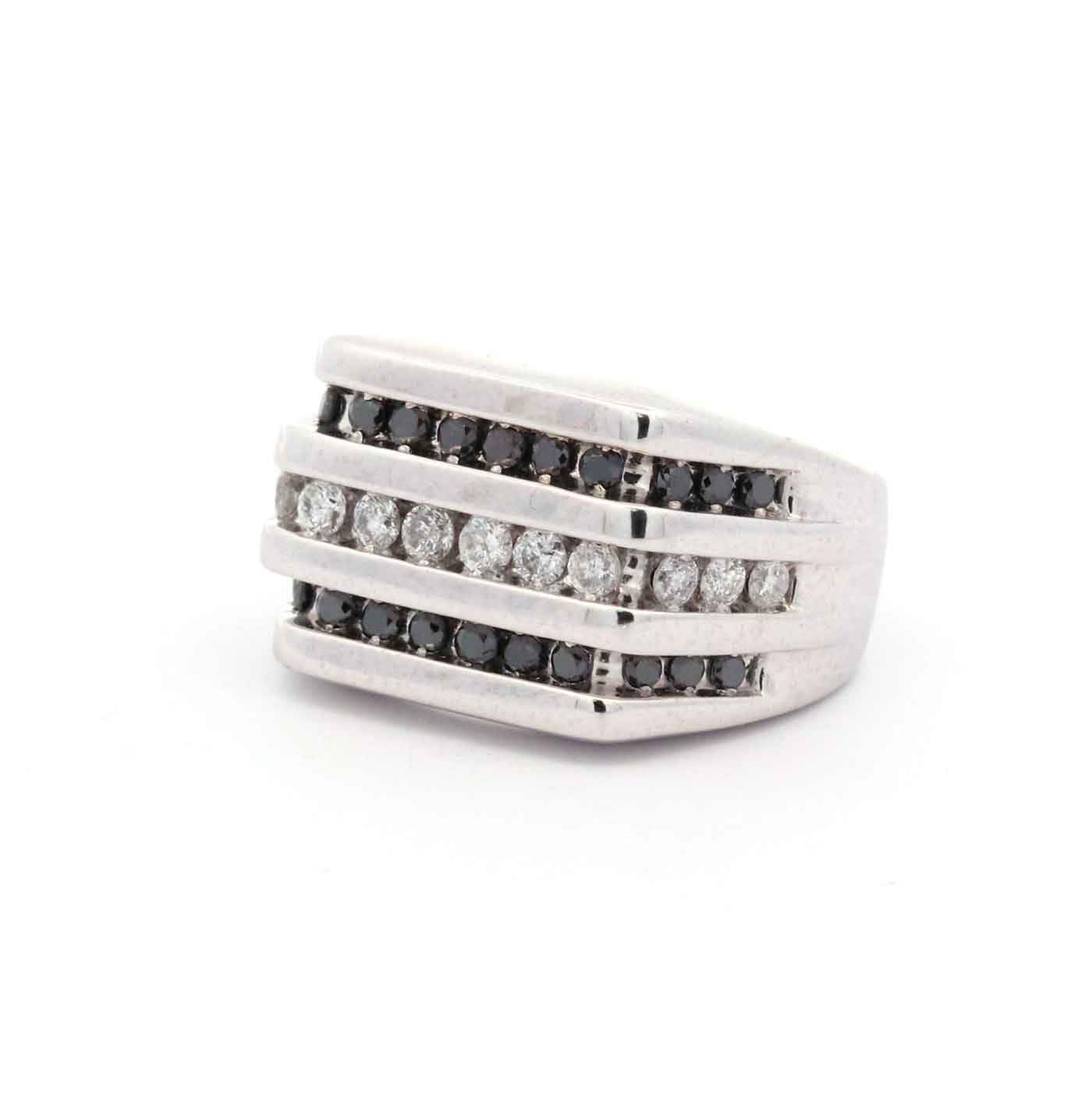 14K White Gold Black and White Diamond Ring