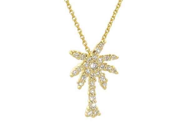 Roberto Coin 18k Yellow Gold Palm Tree ~0.16 Ctw Diamonds 16" Inches In Length