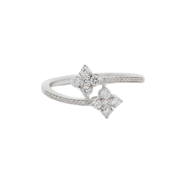 14K White Gold Diamond Bypass Flower Ring