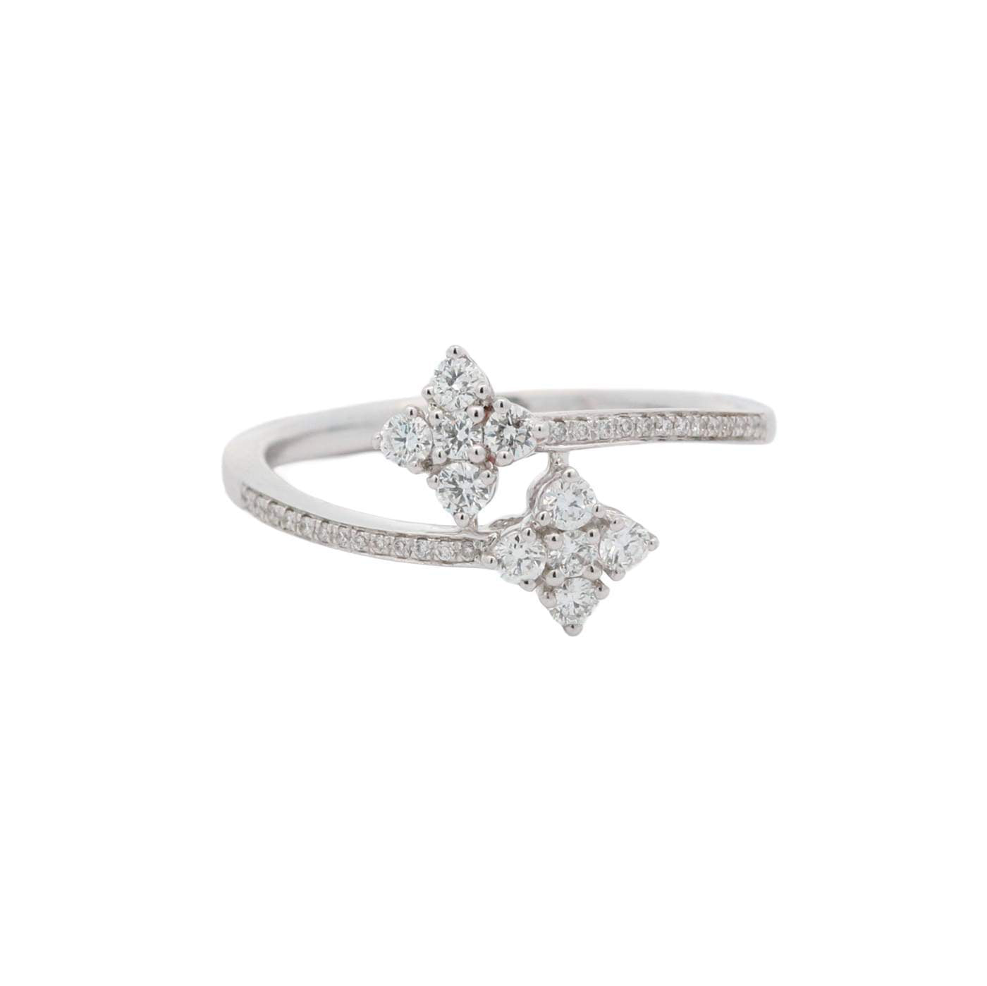 14K White Gold Diamond Bypass Flower Ring