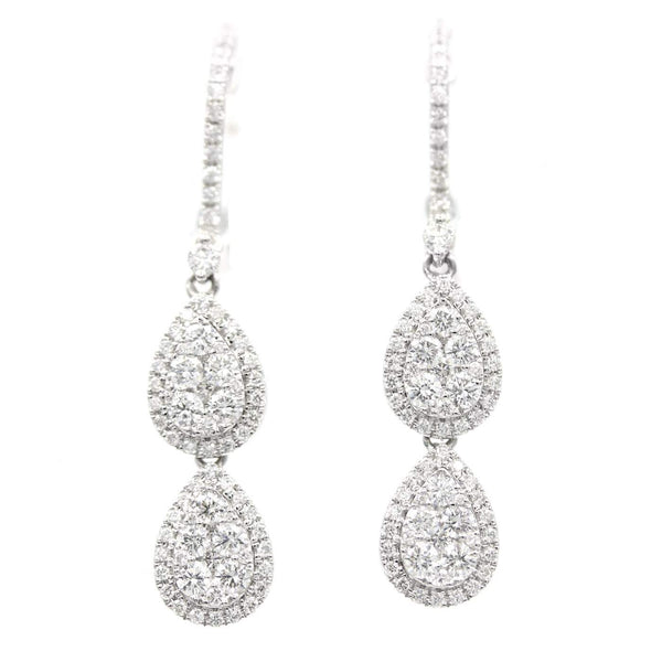 18K White Gold Diamond Double Pear Shape Drop Earrings