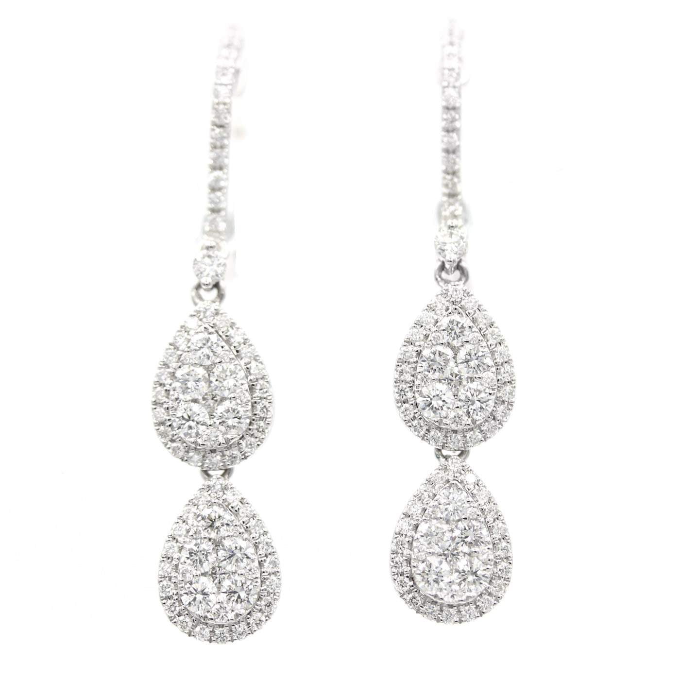 18K White Gold Diamond Double Pear Shape Drop Earrings