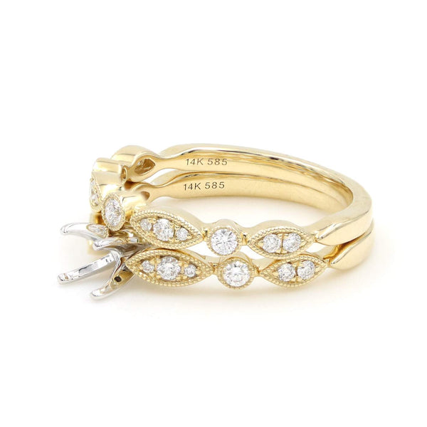 14K Yellow Gold Alternating Bezel Set And Marquise Shape 0.34Ctw Diamond Semi-Mount Set Provident Jewelery
