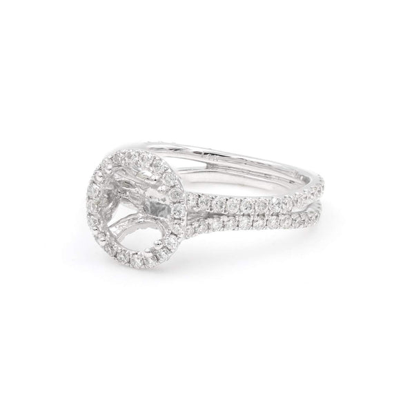 14K White Gold 2 Row Split Shank Halo  0.84Ctw Diamond Semi-Mount Provident Jewelery