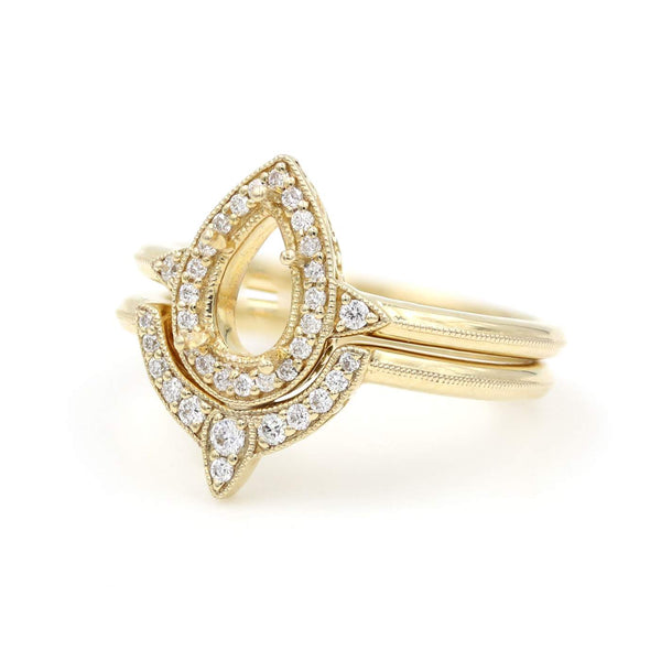 14K Yellow Gold Pear Halo Diamond Semi-Mount Ring