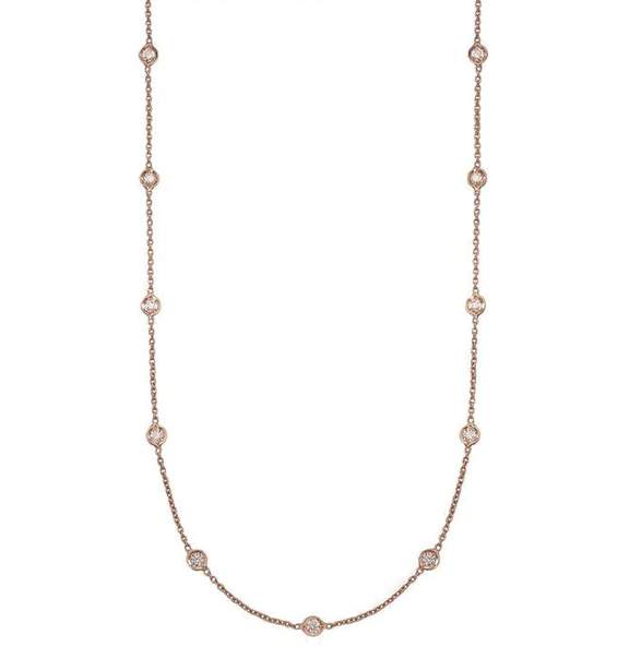 Roberto Coin 18K Rose Gold 15 Station  ~1.12 Ctw Diamond Necklace Provident Jewelery