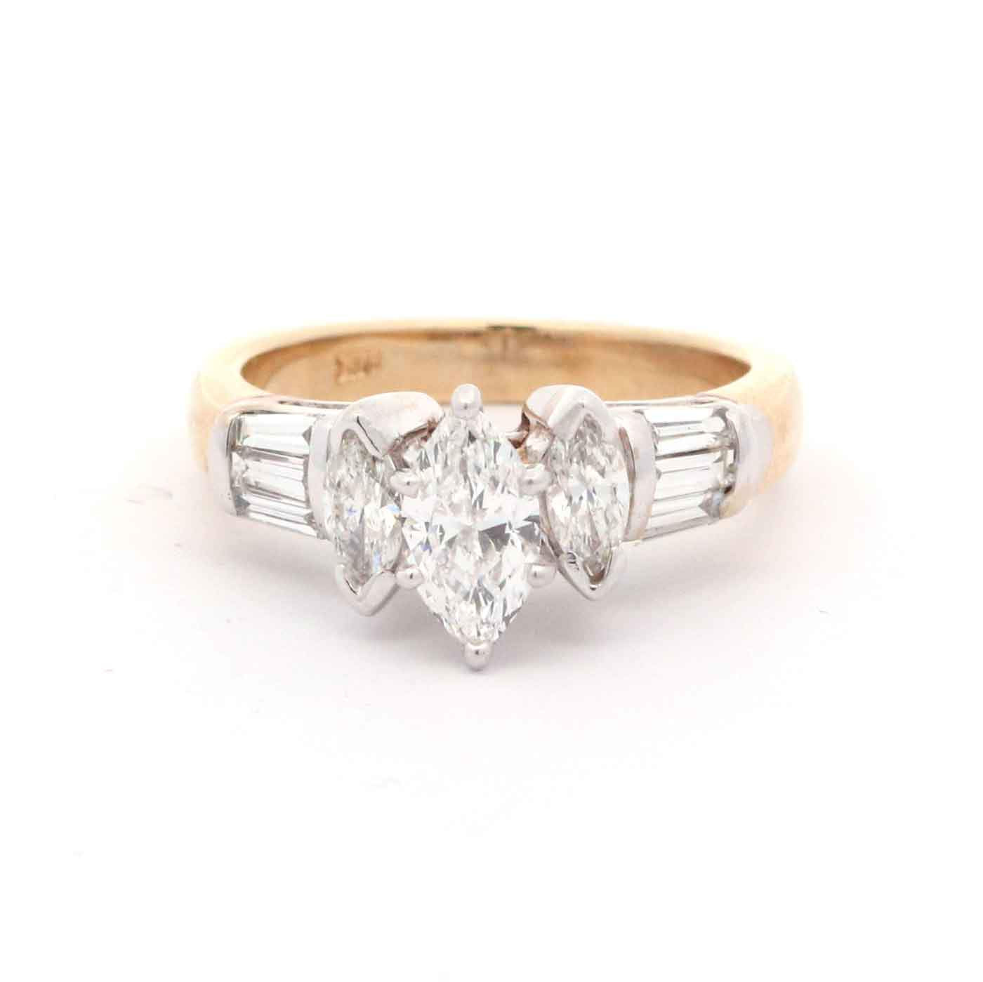 14K Two-Tone Gold 3-Stone Marquise Diamond Ring