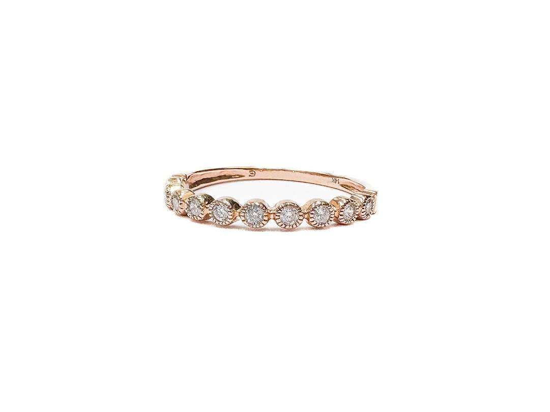 14K Rose Gold Milgrain Bezel Set Diamond Band