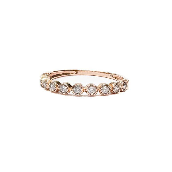 14K Rose Gold Milgrain Bezel Set Diamond Band