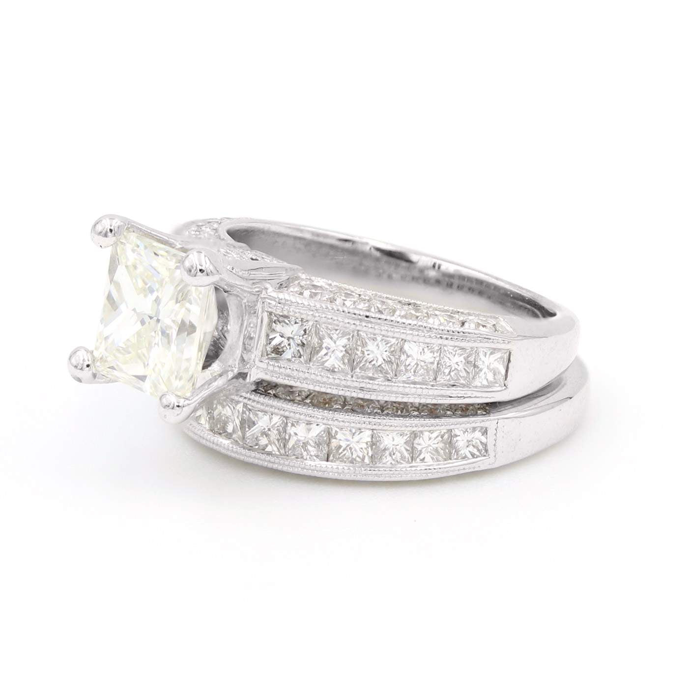 14K White Gold Princess Cut Diamond Engagement Ring Set