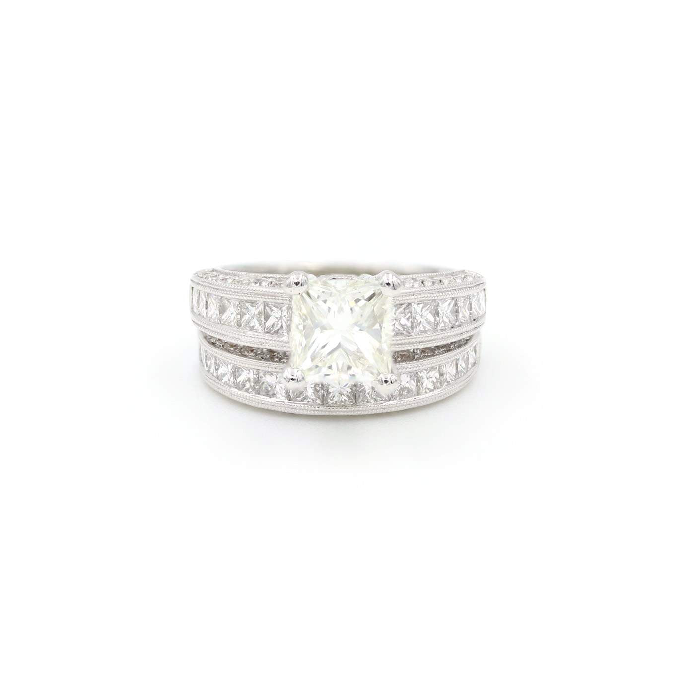 14K White Gold Princess Cut Diamond Engagement Ring Set