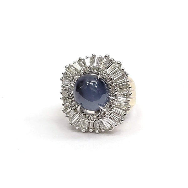 Platinum Star Sapphire and Diamond Ring