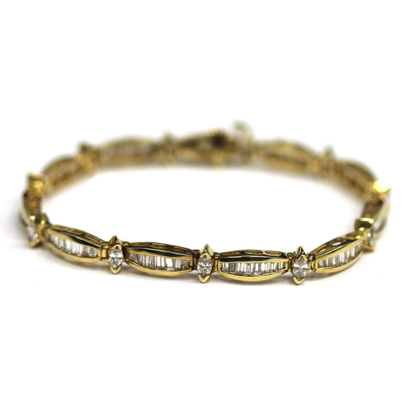 14K Yellow Gold Marquise and Baguette Diamond Bracelet