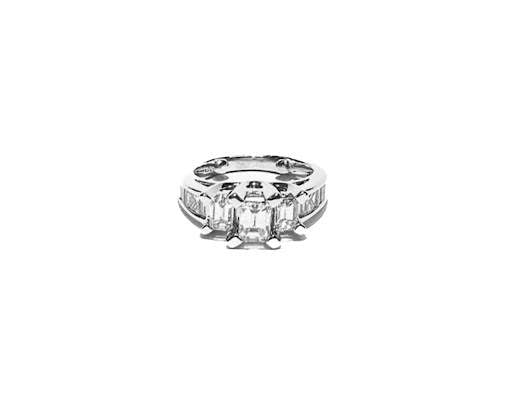 14K White Gold Three-Stone Emerald Cut Diamond Engagement Ring