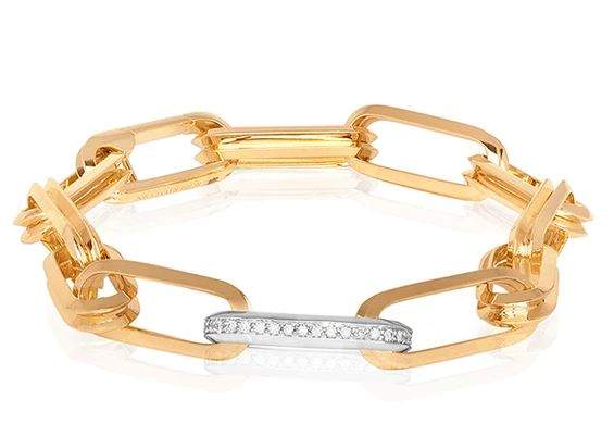 Roberto Coin 18k Designer Gold And Diamond Rectangular Paperclip Link Bracelet