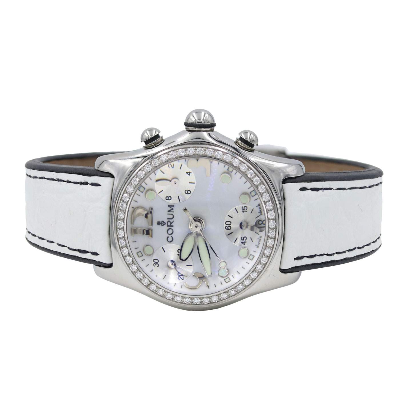 Corum Bubble 18K White Gold Manual Wind Leather Strap Watch