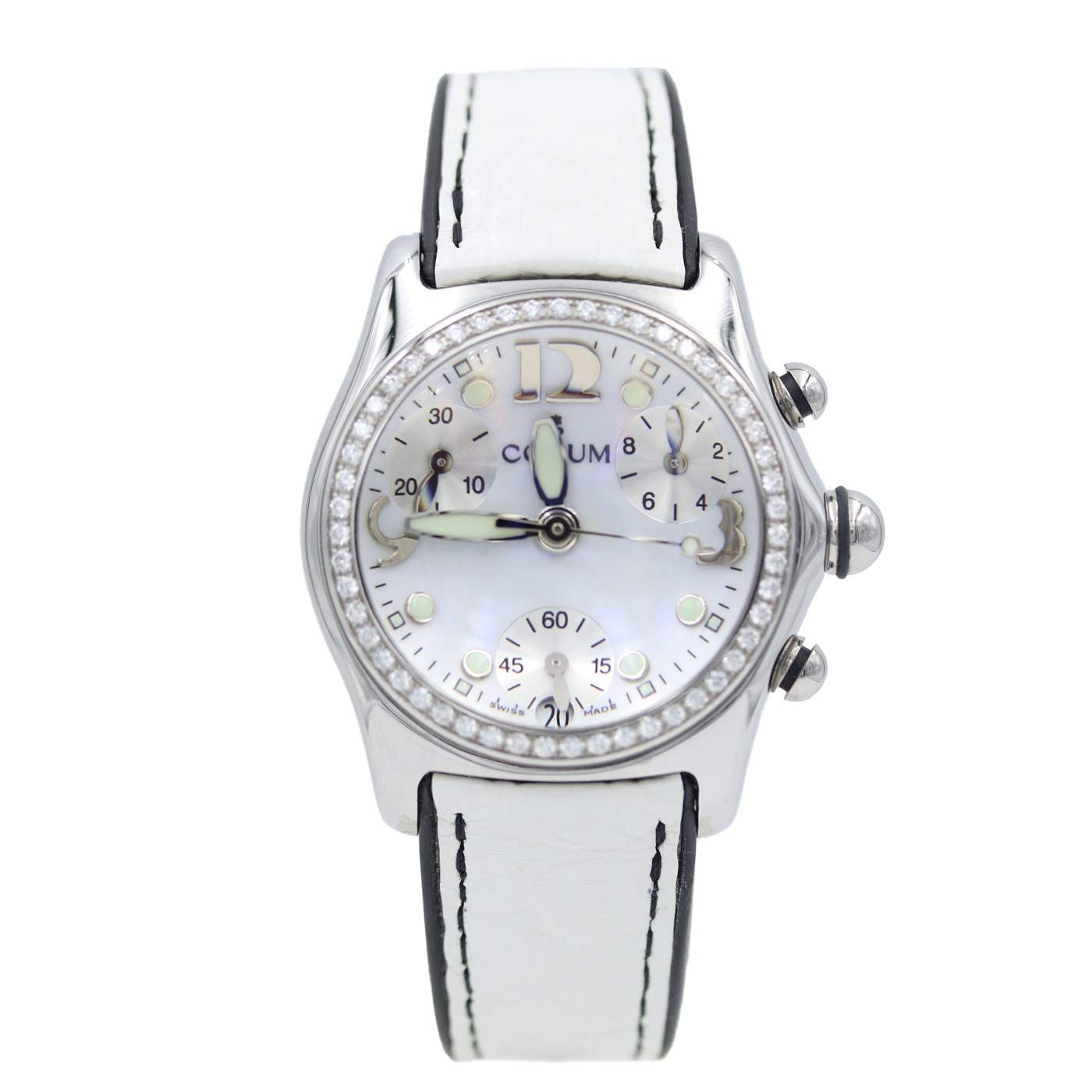 Corum Bubble 18K White Gold Manual Wind Leather Strap Watch