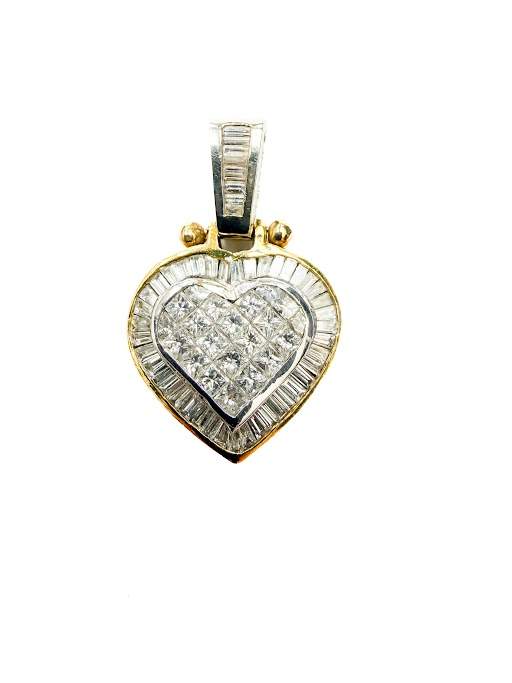 18K Two-Tone Gold Invisible-Set Diamond Heart Pendant