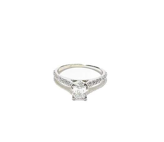 14K White Gold Emerald Cut Diamond Engagement Ring