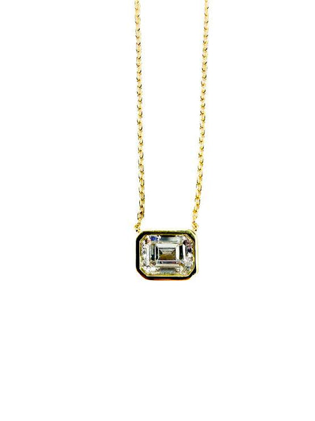 18K White & Yellow Gold Emerald Cut Diamond Pendant Necklace