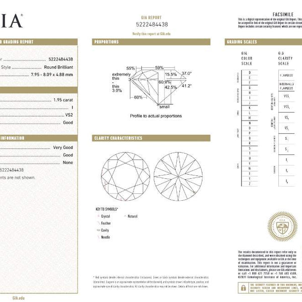 14K White Gold 1.95Ctw (I/VS2 GIA Certified) Diamond Solitaire Ring