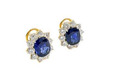 18K Yellow Gold Cushion Cut Sapphire & Diamond Halo Earrings
